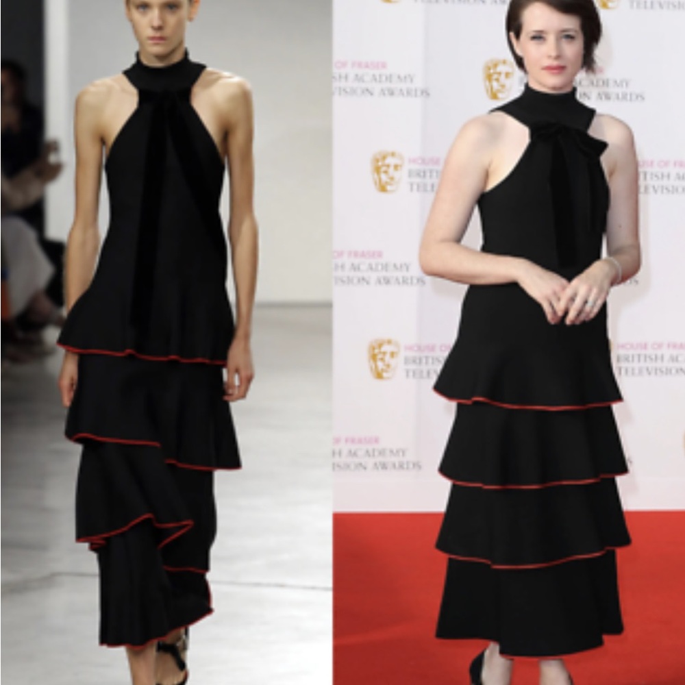 Proenza Schouler Black Tiered Ruffled Halter Dress